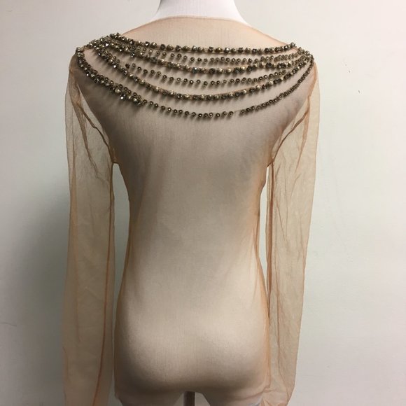 Alberta Ferretti mesh sheer beaded top nude stretch 4 - Picture 4 of 7
